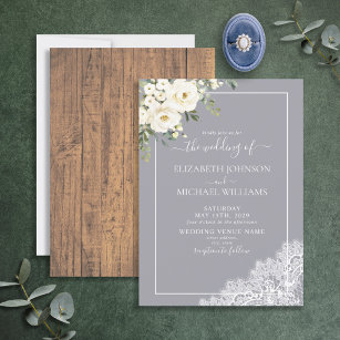 Trendy Elegant Grey Rustic Wood Script Wedding Invitation