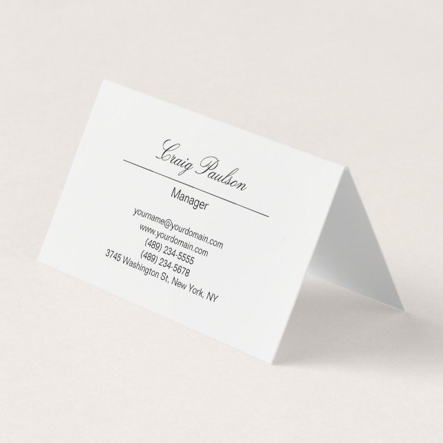 Trendy Elegant Hand Writing White Business Card (Front)