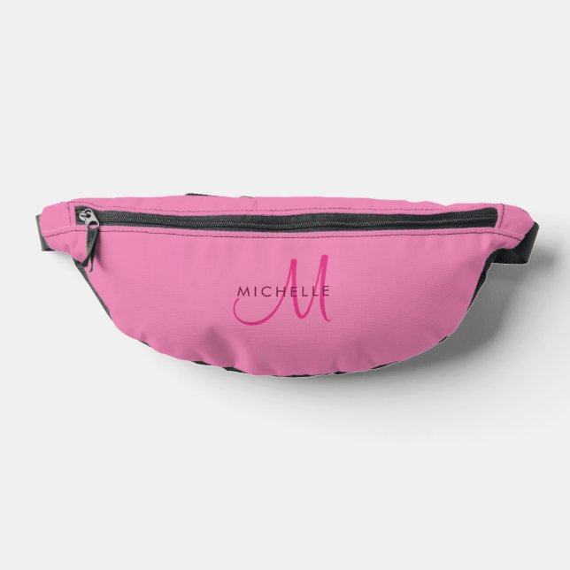Trendy Elegant Modern Pink Monogram Name Custom Bum Bags (Lay Down)
