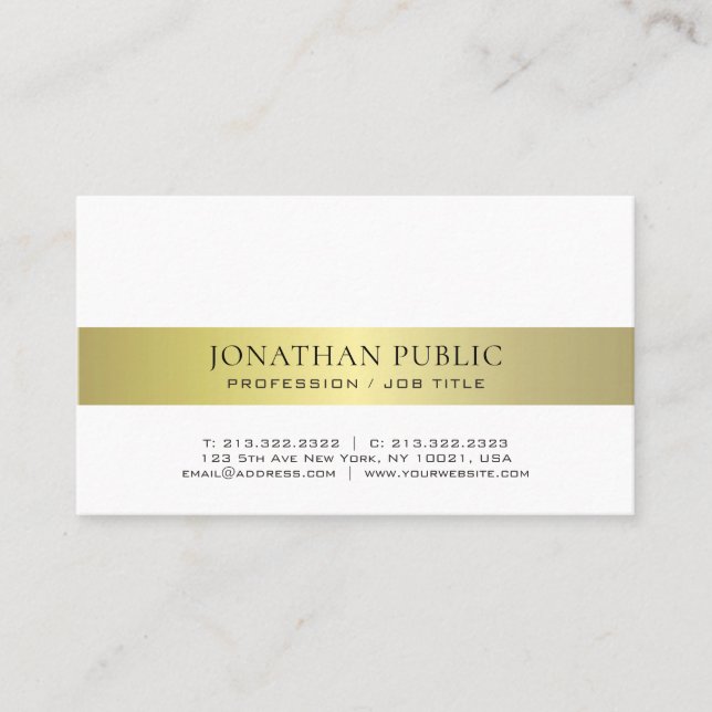 Trendy Elegant Modern Professional Gold Plain Business Card (Front)