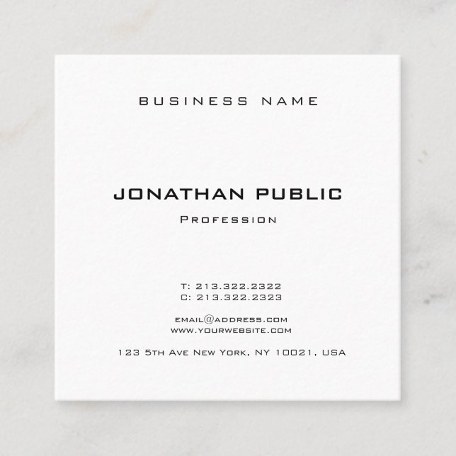 Trendy Elegant Modern Template Professional Luxury Square Business Card (Front)
