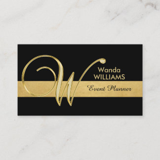 Trendy Elegant Monogrammed Gold Black Initial 'W' Business Card