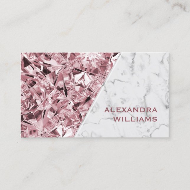 Trendy Elegant Realistic Pink Diamond White Marble Business Card (Front)