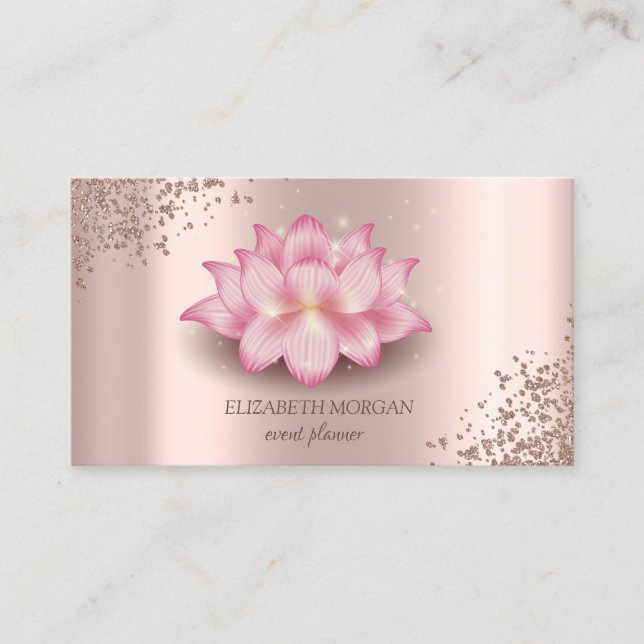 Trendy Elegant Rose Gold Diamonds Lotus Business Card (Front)