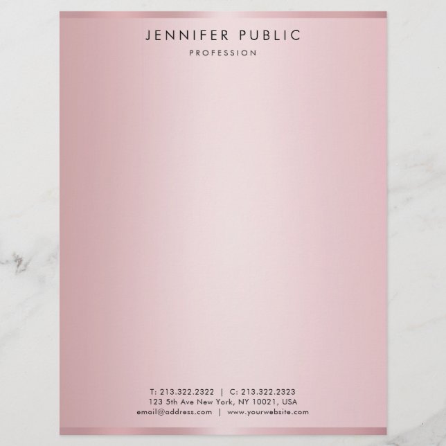 Trendy Elegant Rose Gold Modern Simple Template Custom Letterhead (Front)