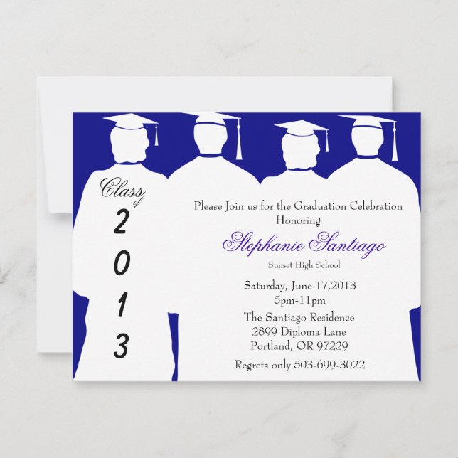 Trendy Elegant Royal Blue Graduation Annoucement Invitation (Front)