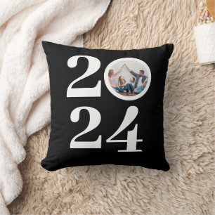 Trendy Elegant Script Happy New Year One Photo Cushion