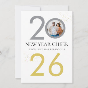 Trendy Elegant Script Happy New Year One Photo Holiday Card