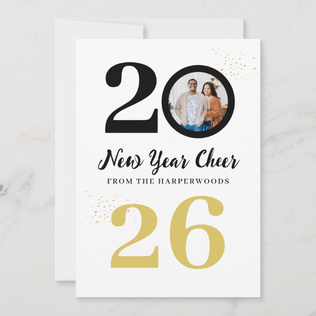 Trendy Elegant Script Happy New Year One Photo Holiday Card (Front)