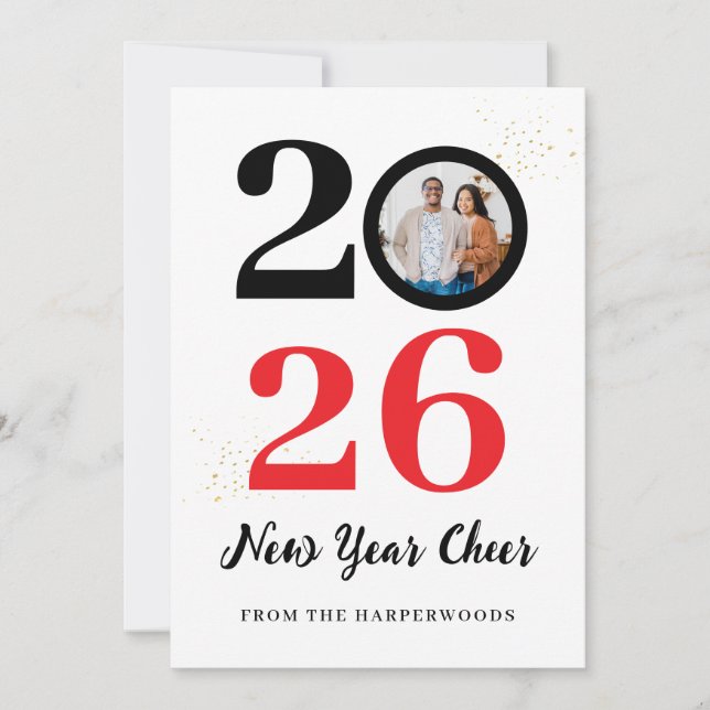 Trendy Elegant Script Happy New Year One Photo Holiday Card (Front)