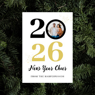Trendy Elegant Script Happy New Year One Photo Holiday Card