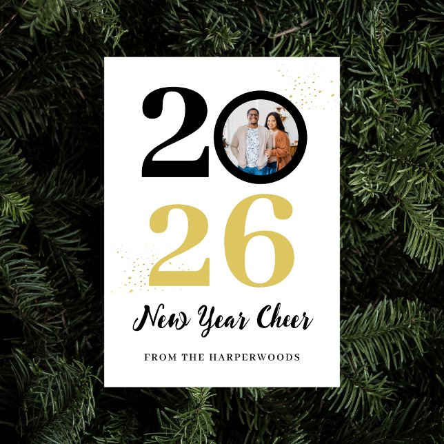 Trendy Elegant Script Happy New Year One Photo Holiday Card (Creator Uploaded)