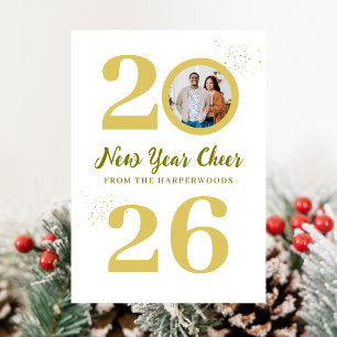 Trendy Elegant Script Happy New Year One Photo Holiday Card