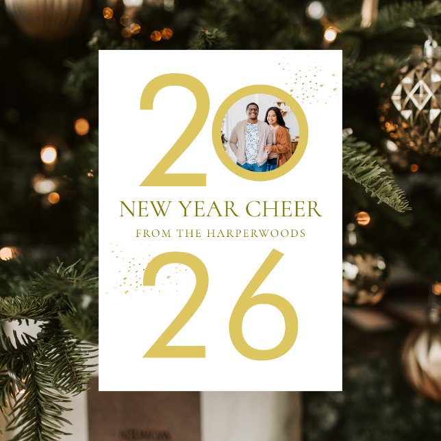 Trendy Elegant Script Happy New Year One Photo Holiday Card (Creator Uploaded)