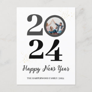 Trendy Elegant Script Happy New Year One Photo Holiday Postcard
