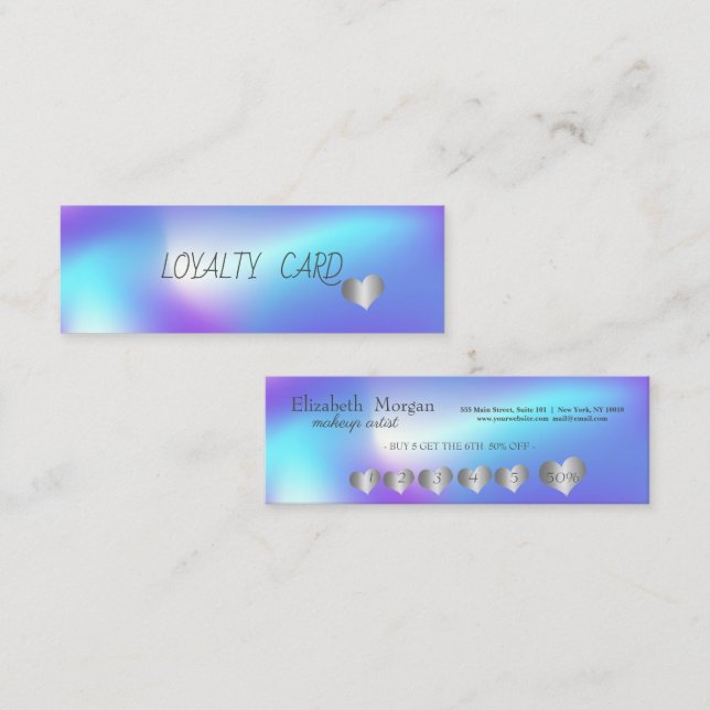 Trendy Elegant Simple Hearts,Holographic Loyalty Card (Front/Back)