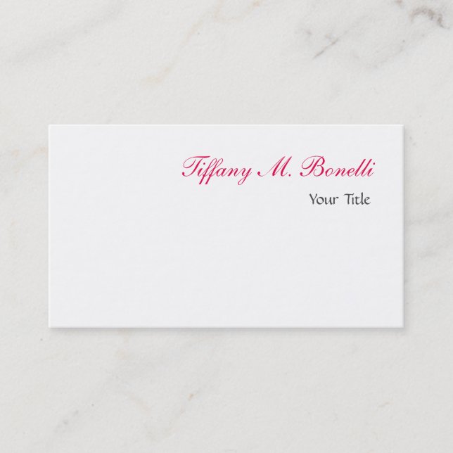 Trendy Elegant Simple Pink White Chic Unique Business Card (Front)