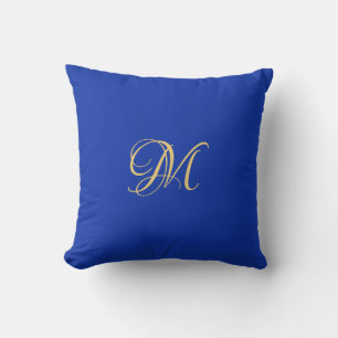 Trendy Elegant Solid Royal Blue Name Monogram Cushion