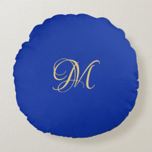 Trendy Elegant Solid Royal Blue Name Monogram Round Cushion