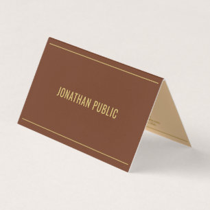 Trendy Elegant Template Folded Gold Text Brown Business Card