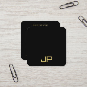 Trendy Elegant Template Monogram Black And Gold Square Business Card