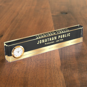 Trendy Elegant Template With Clock Luxurious Nameplate