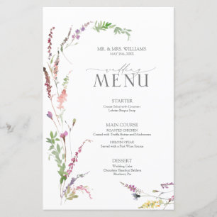 Trendy Elegant Wildflower Floral Wedding Menu