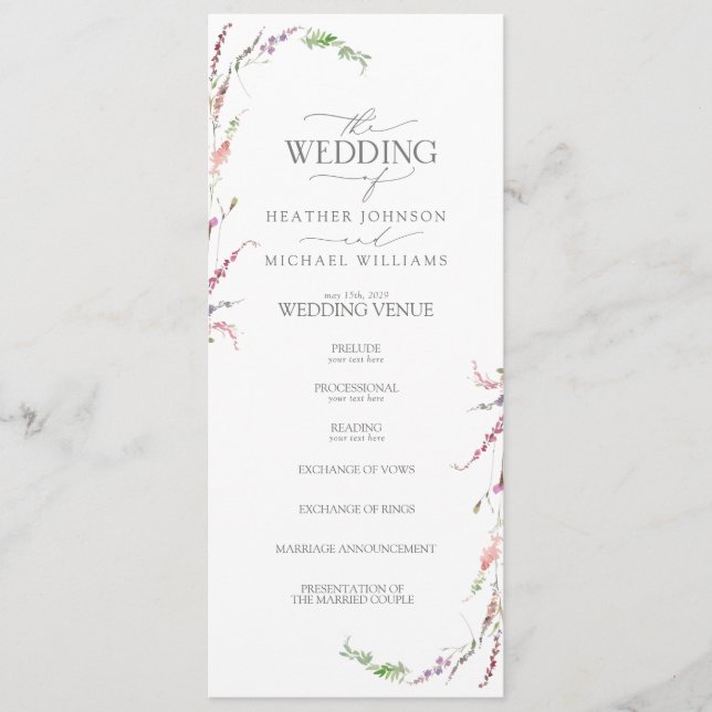 Trendy Elegant Wildflower Floral Wedding Programme (Front)