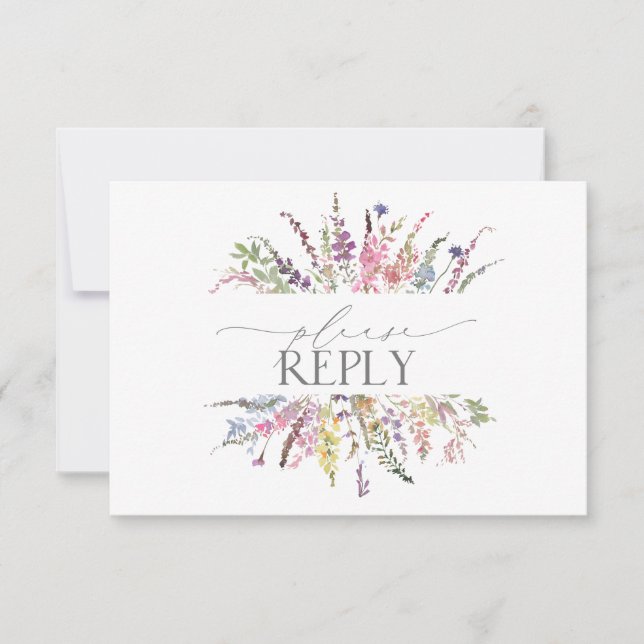 Trendy Elegant Wildflower Floral Wedding RSVP Card (Front)