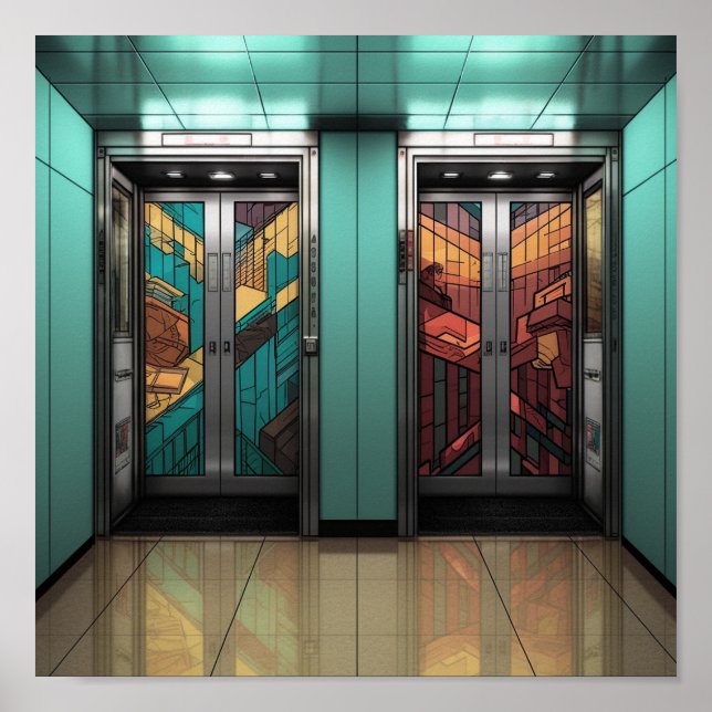 Trendy Elevator Poster – Bold and Bright Wall Art (Front)