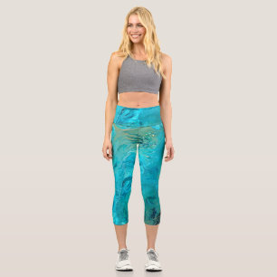 Trendy emerald faux marble abstract design capri leggings