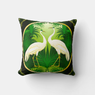 Trendy Emerald Green Crane Love Birds  Cushion
