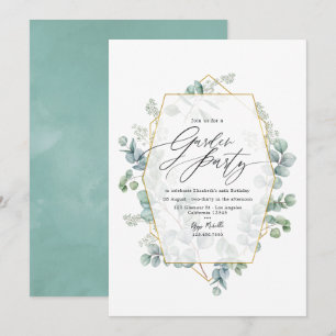 Trendy Eucalyptus Geometric Herbarium Garden Party Invitation
