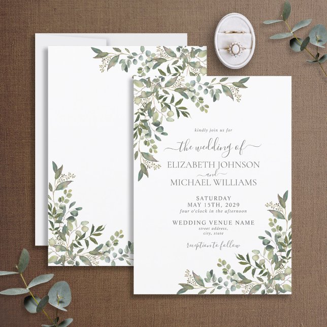 Trendy Eucalyptus Greenery Script Wedding Invitation (Creator Uploaded)