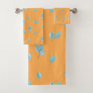 Trendy Eucalyptus Leaves On Marigold Bath Towel Set