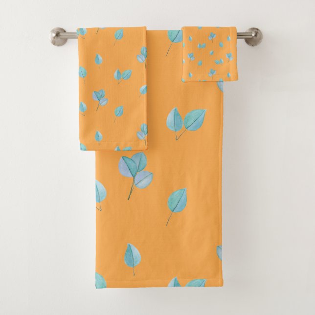 Trendy Eucalyptus Leaves On Marigold  Bath Towel Set (Insitu)
