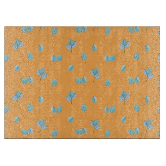 Trendy Eucalyptus Leaves On Marigold Charcuterie Cutting Board (Front)