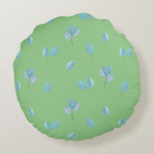 Trendy Eucalyptus Leaves On Sage  Round Cushion