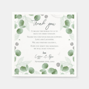 Trendy Eucalyptus Leaves Wedding Thank you Message Napkin