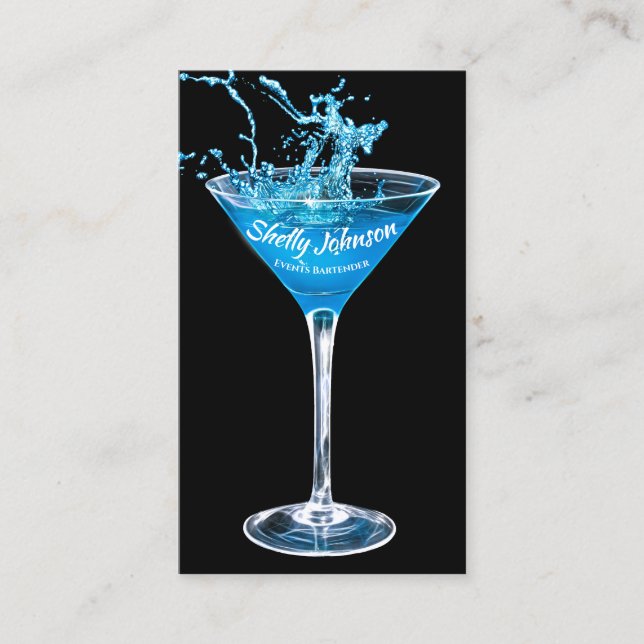 Trendy Events Bartender Exotic Blue Splash Business Card (Front)