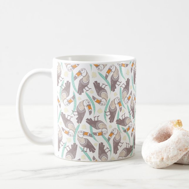 Trendy exotic toucans coffee mug (With Donut)