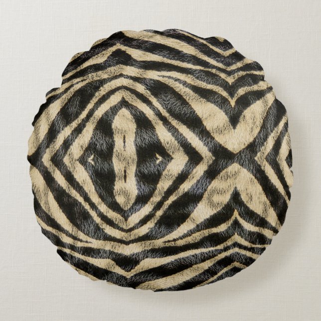Trendy Exotic Zebra Fur Pattern Animal Print Round Cushion (Front)