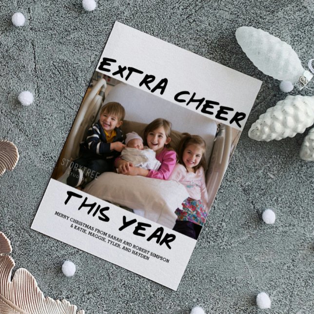 Trendy Extra Cheer This Year Photo Card | Black (Black Trendy Extra Cheer This Year Holiday Photo Card)