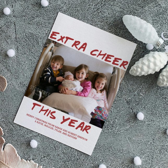 Trendy Extra Cheer This Year Photo Card | Burgundy (Burgundy Trendy Extra Cheer This Year Holiday Photo Card)