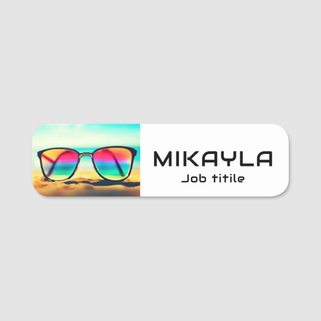Trendy Eyeglasses on a Beach Optical   Name Tag (Front)
