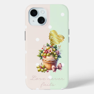 Trendy Faith Dot Green Berry Floral Bow Heart iPhone 15 Case