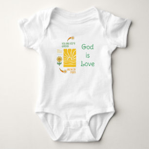 Trendy Faith Yellow Retro Sunrise Floral Rainbow Baby Bodysuit