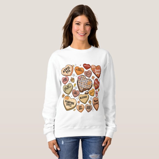 Trendy Fall Candy Hearts Sweatshirt (Front Full)