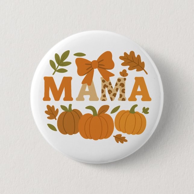 Trendy Fall Mama Leopard Pumpkin 6 Cm Round Badge (Front)