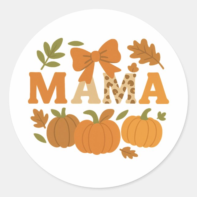 Trendy Fall Mama Leopard Pumpkin Classic Round Sticker (Front)